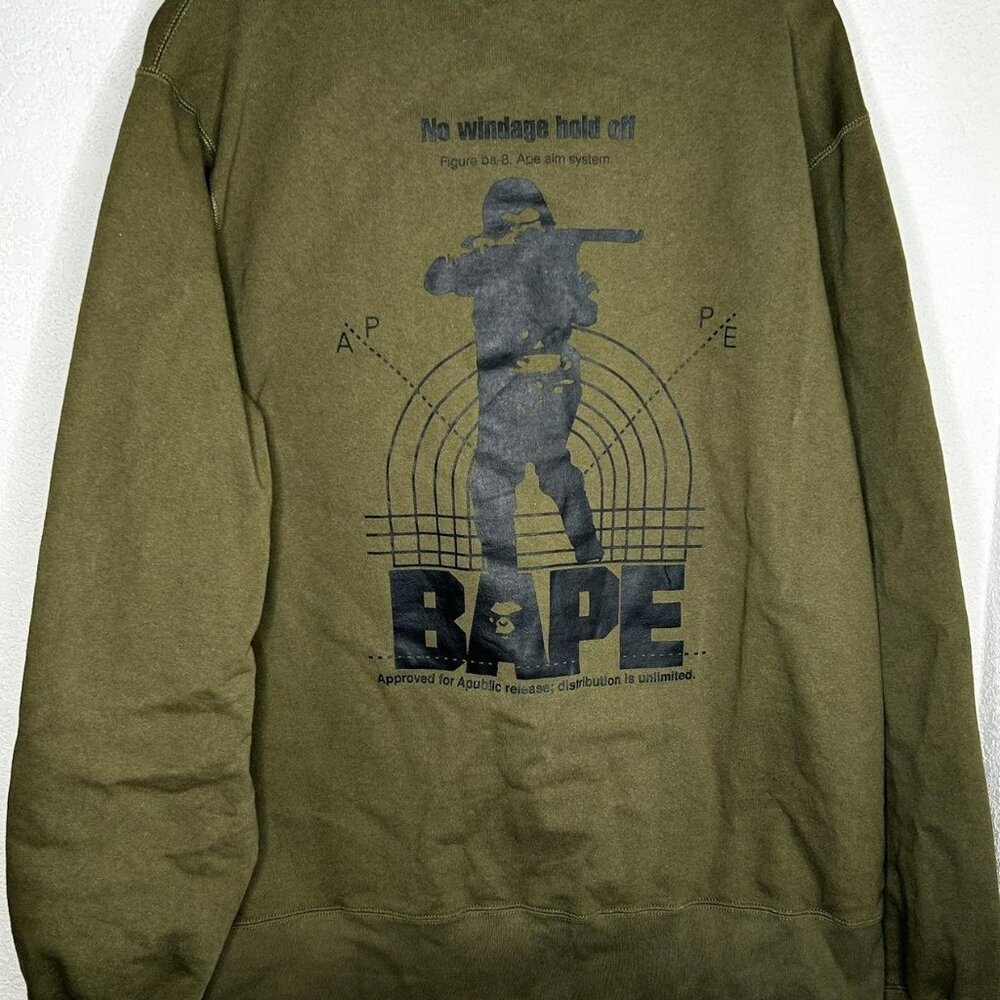 A Bathing Ape BAPE Sweatshirt Mens 2XL Green Funnel Neck Graphic Back Print